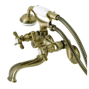 Essex 2-Handle Wall-Mount Clawfoot Tub Faucets with Handshower in Antique Brass