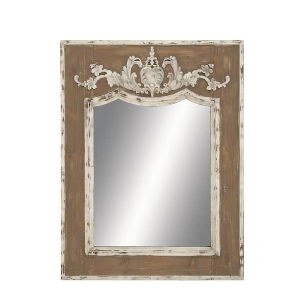 Litton Lane 43 in. x 33 in. Carved Acanthus Rectangle Framed Brown Floral Wall Mirror