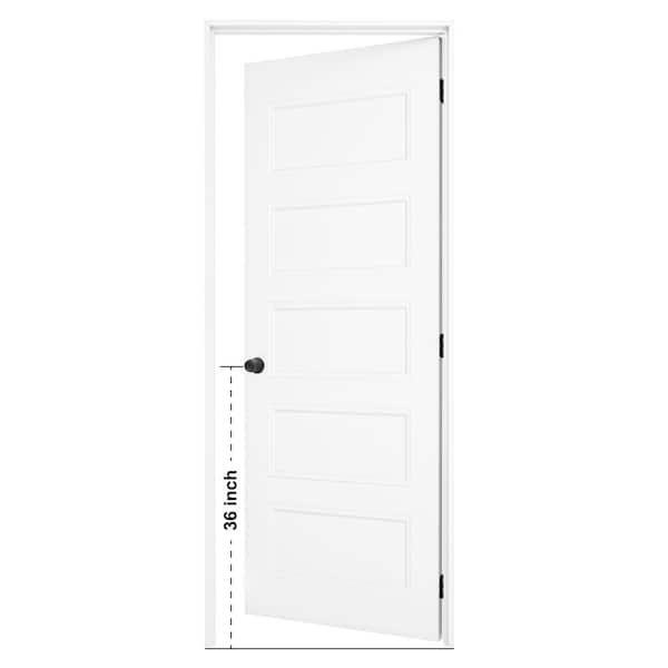 28 in. x 80 in. 5-Panel Right-Handed Painted Solid Core Wood Single Prehung Interior Door with Split Jamb and Lever