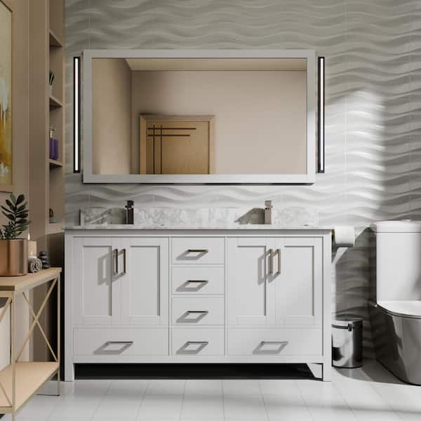 Jacques 60 in. W x 22 in. D White Double Bath Vanity and Carrara Marble Top