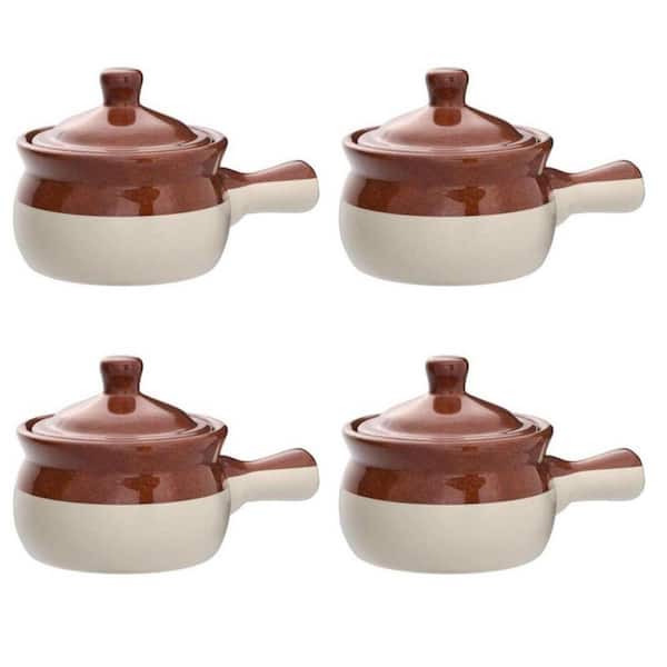 4-Piece White Ceramic Soup Bowls with Lids and Handles, 18 oz, Oven Safe, Dishwasher Safe, for French Onion Soup