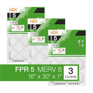 16 in. x 30 in. x 1 in. Standard Pleated Air Filter FPR 5, MERV 8 (3-Pack)