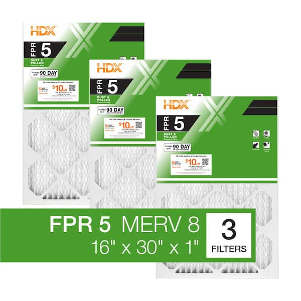 HDX 16 in. x 30 in. x 1 in. Standard Pleated Air Filter FPR 5, MERV 8 (3-Pack)