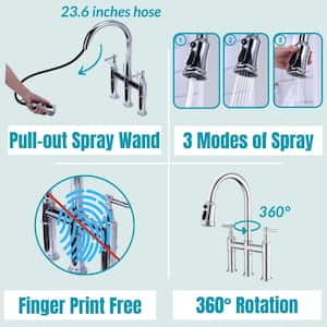 Double-Handle Pull Down Sprayer Kitchen Faucet with 3 Modes Spray, Pull Out Spray Wand in Chrome