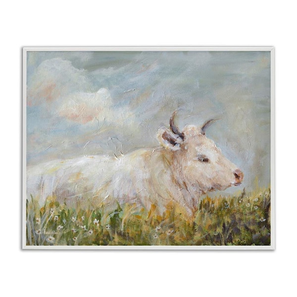 Stupell Industries Subtle Cattle Sun Bathing by Amanda Hilburn White Framed Animal Giclee Art Print 24 in. x 30 in.