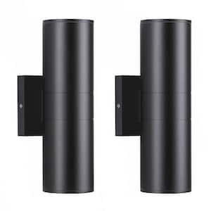 Aluminum 12- Watt Equivalent Integrated LED Black Cylinder Wall Sconce Indoor/Outdoor Wall Pack Light, 2700K (2-Pack)