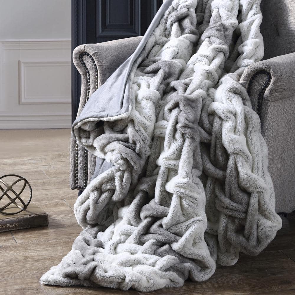 MODERN THREADS Braided Faux Fur Gray Reversable Polyester Throw Blanket  5LXFXTHE-BRC-ST - The Home Depot