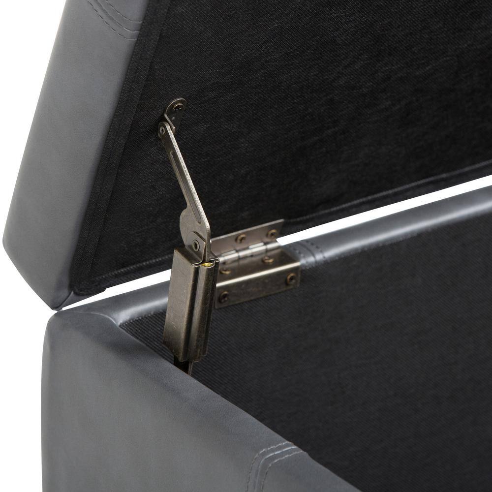 Stone Gray Faux Leather Tufted Storage Ottoman Bench