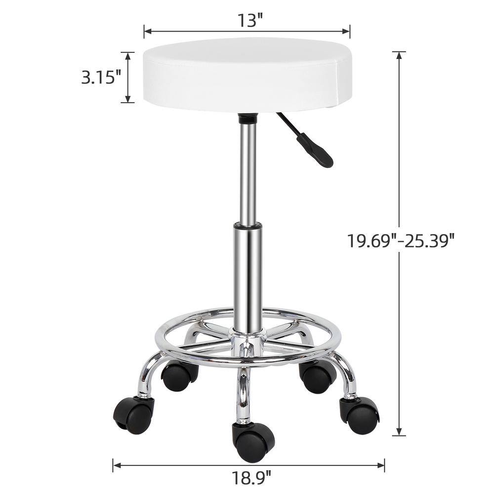White Adjustable Swivel Round Bar Stool with Chrome Base