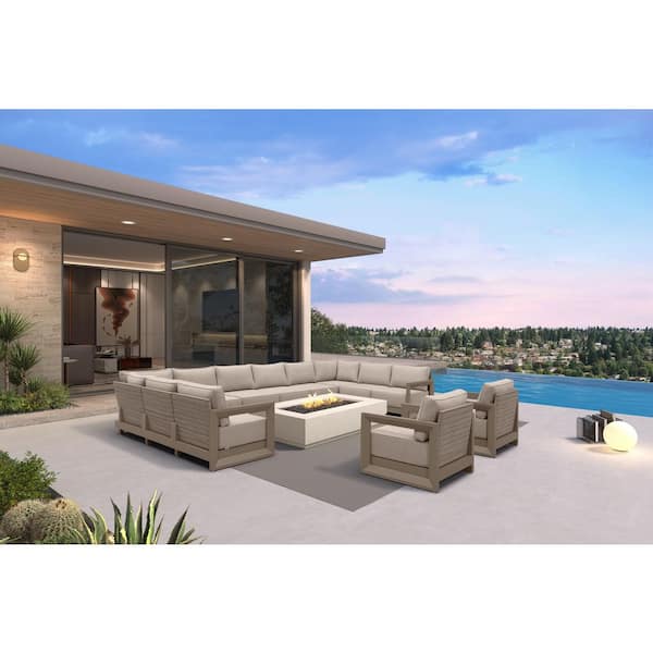 12 Pieces Patio Conversation Sets All Weather Outdoor Couch Sectional Set with Cushion Conversation Set Khaki