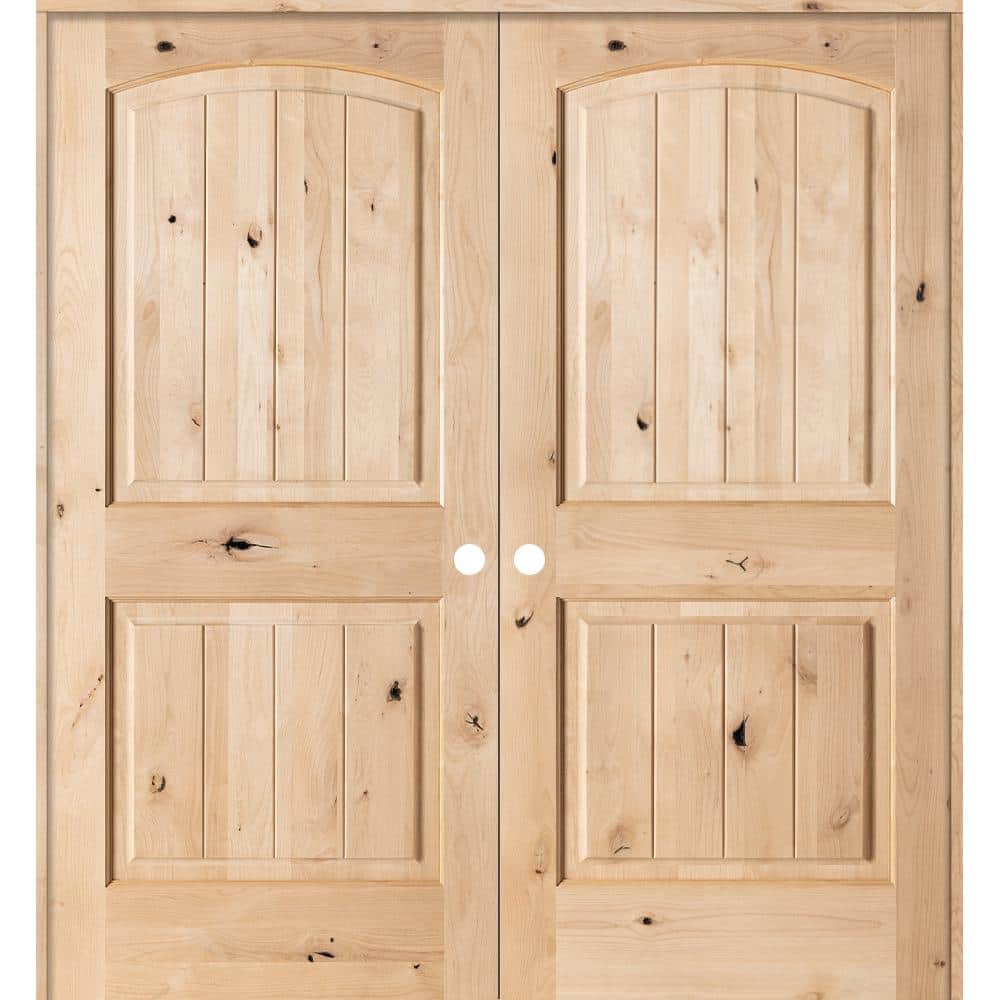 64 in. x 80 in. Rustic Knotty Alder 2-Panel Arch Top VG Both Active Solid Core Wood Double Prehung Interior French Door price history on PriceWatchPro