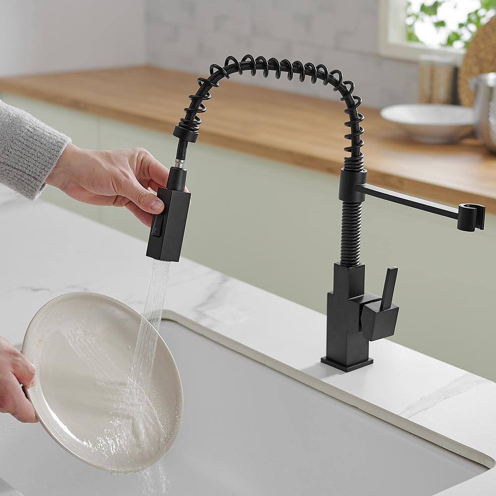 Matte Black Brass Single Handle Pull Down Kitchen Faucet