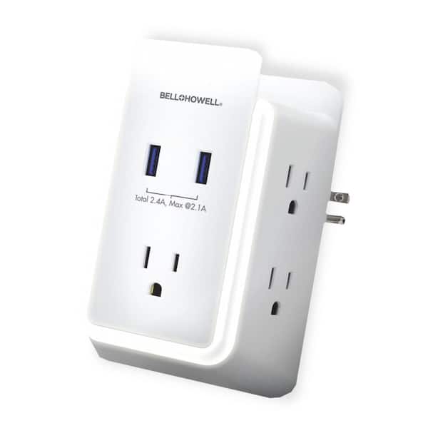 Bell + Howell Wall Power 5 Power-Outlets/2 USB Ports Surge Protection Wall Adapter Tap with Nightlight and Docking Shelf
