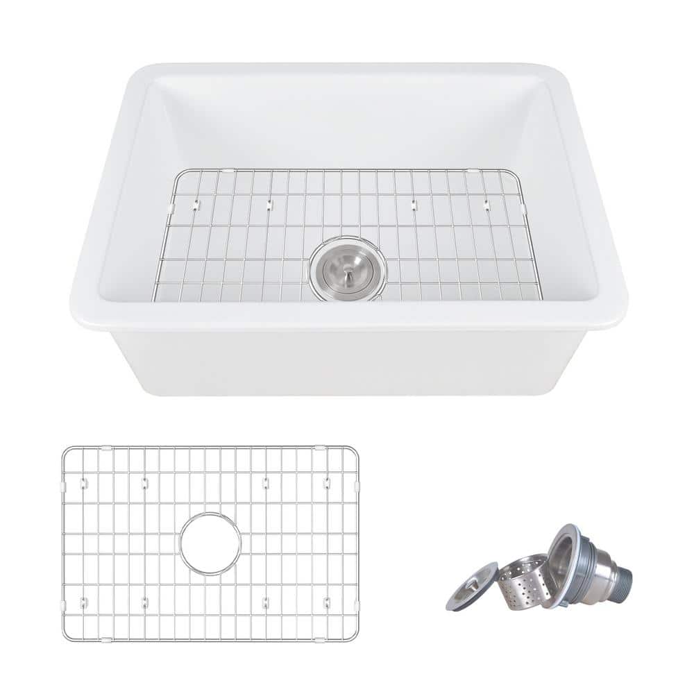 White Fireclay 27" Single Bowl Drop-In Kitchen Sink
