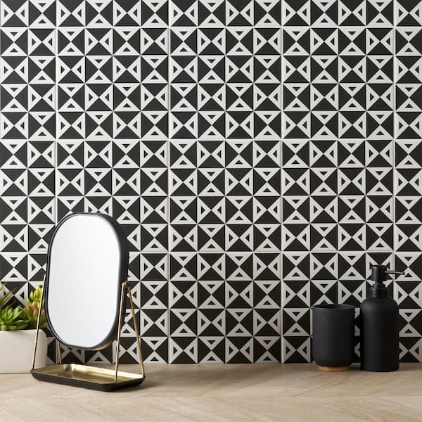 Script Angle Negative 7.87 in. x 7.87 in. Matte Porcelain Floor and Wall Tile (11.19 sq. ft./Case)