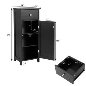 14 in. W x 12 in. D x 34.5 in. H Black MDF Freestanding Linen Cabinet with Adjustable Shelves