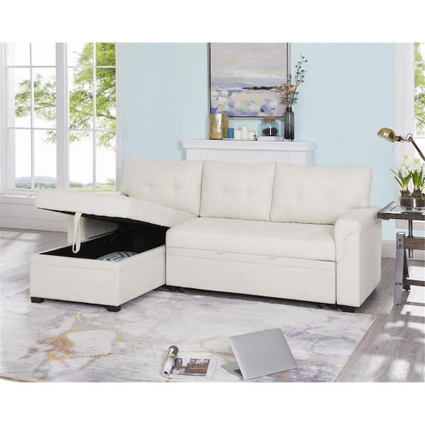 Homestock White Tufted Sectional Sofa