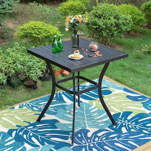 1.57 in. Black Square Metal Patio Outdoor Bistro Table with Umbrella Hole