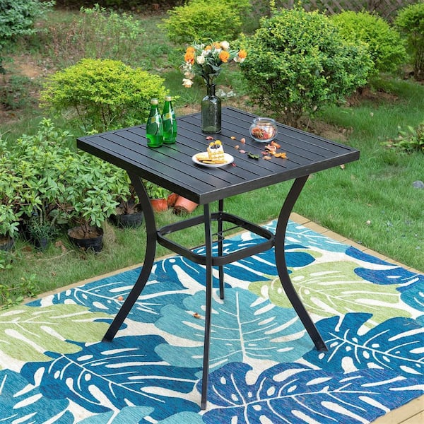 PHI VILLA 1.57 in. Black Square Metal Patio Outdoor Bistro Table with Umbrella Hole