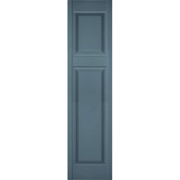 Ekena Millwork 18 in. x 55 in. Lifetime Vinyl Custom Offset Raised Panel Shutters Pair Wedgewood Blue