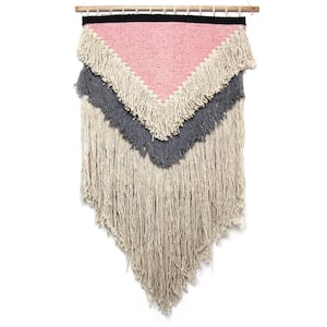 Handwoven Boho Pink with Cream Fringe Wall Hanging
