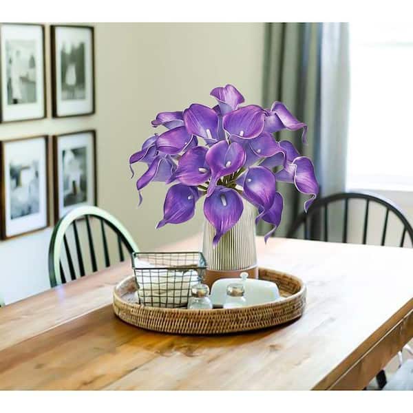 Unbranded 13.7 in. Purple Indoor Artificial Calla Lily Flowers in Clear  Vase UM8QP3