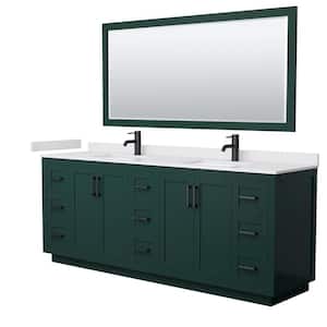 Miranda 84 in. W x 22 in. D x 33.75 in. H Double Sink Bath Vanity in Green with White Cultured Marble Top and Mirror