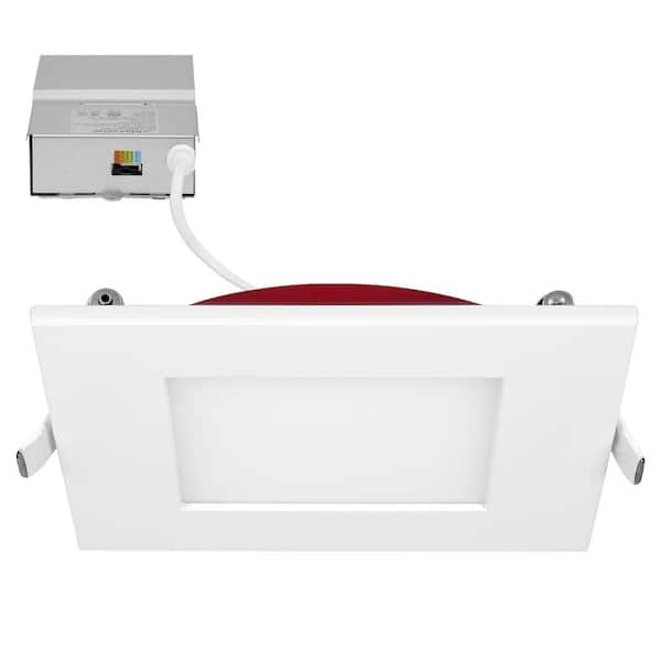 4 in. 2 Hour Fire Rated Slim Square Recessed LED Downlight,Canless IC Rated, 800Lumens 5 CCT Color Selectable2700K-5000K