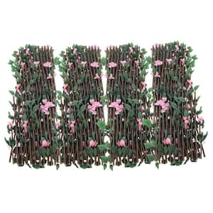 46 in. Wood Silk Fabric Faux Ivy Fencing Panel Garden Fence Pink 4-Pieces