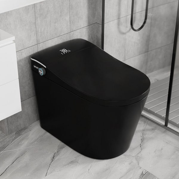 Elongated Smart Bidet Toilet 1.28 GPF in Matte Black with Auto Flush, Heated Seat, Remote and Side Knob Control