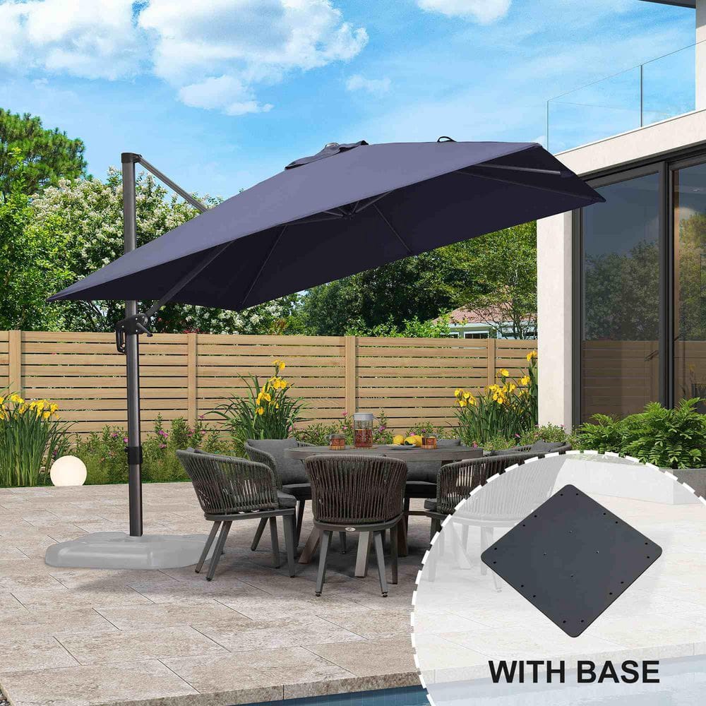 10 ft. Square Aluminum Outdoor Patio Cantilever Umbrella 360-Degree Rotation Umbrella with Base Plate, Navy Blue price history on PriceWatchPro