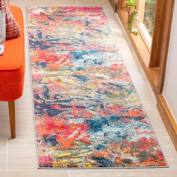 Monaco Blue/Orange 2 ft. x 8 ft. Abstract Runner Rug