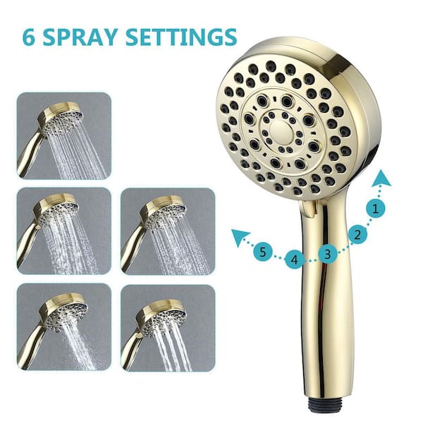 5-Spray Patterns 2.5 GPM 3.5 in. Rectangle Wall Mount Handheld Shower Head with 59 in. Hose in Gold