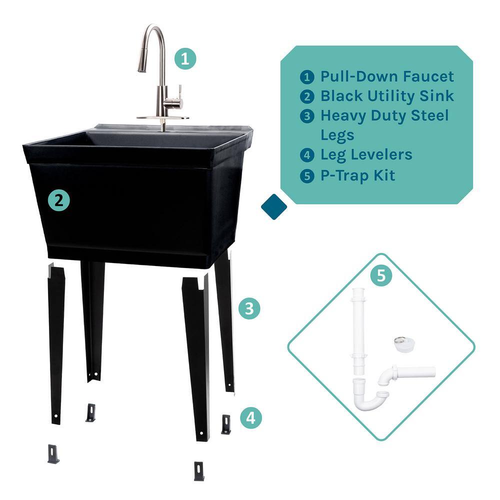 Black Freestanding Utility Sink with Stainless Steel Faucet