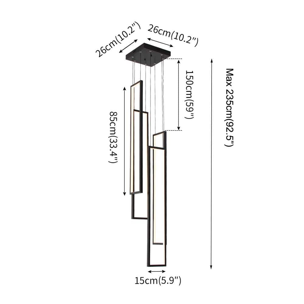 Modern Square Black Aluminum LED Chandelier with Dimmable Remote Control