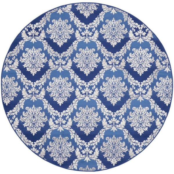 Nourison Whimsicle Blue 8 ft. x 8 ft. Floral French Country Round Area Rug