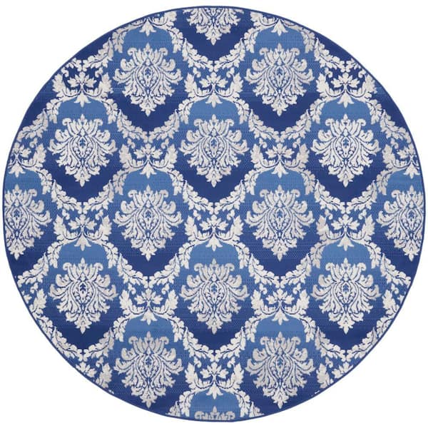 Whimsicle Blue 8 ft. x 8 ft. Floral French Country Round Area Rug