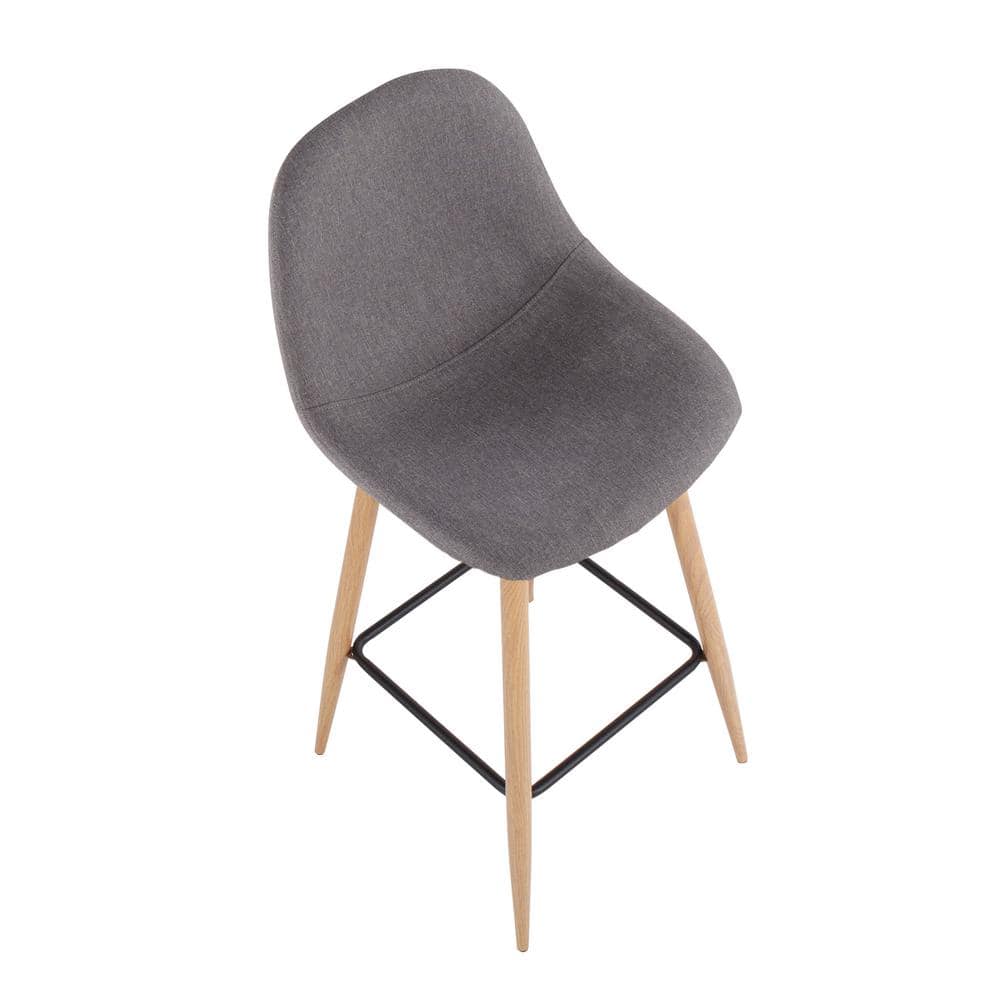 Natural Metal and Charcoal Fabric Swivel Barstools, Set of 2