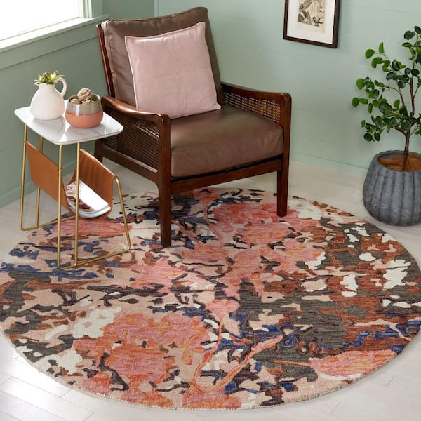 Blossom 6 ft. x 6 ft. Pink/Ivory Abstract Floral Round Area Rug