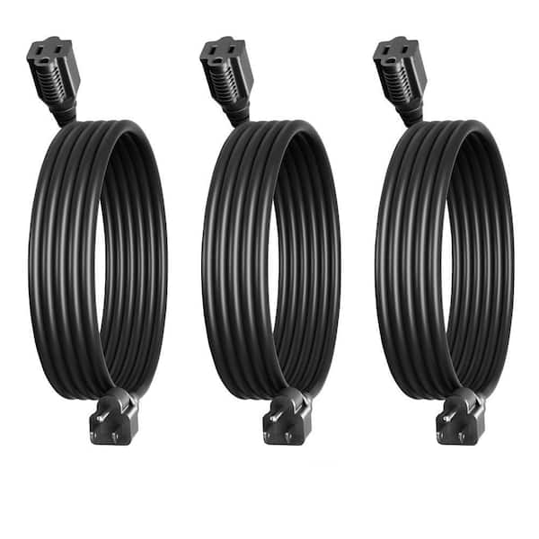6 ft. SJTW 16 / 3 AWG Indoor Outside Extension Cord with 3-Prong Grounded Outlets, 3 Pack, Black