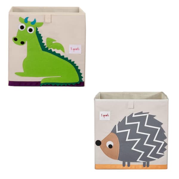 3 Sprouts Kids Felt Dragon Storage Cube Bin with Hedgehog Fabric Storage Cube Bin