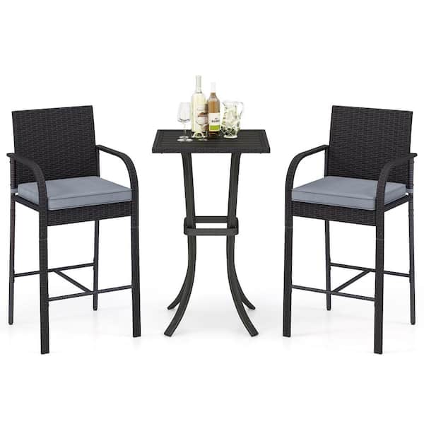 3-Piece Outdoor Bar Set with Storage Shelf and Acacia Wood Top