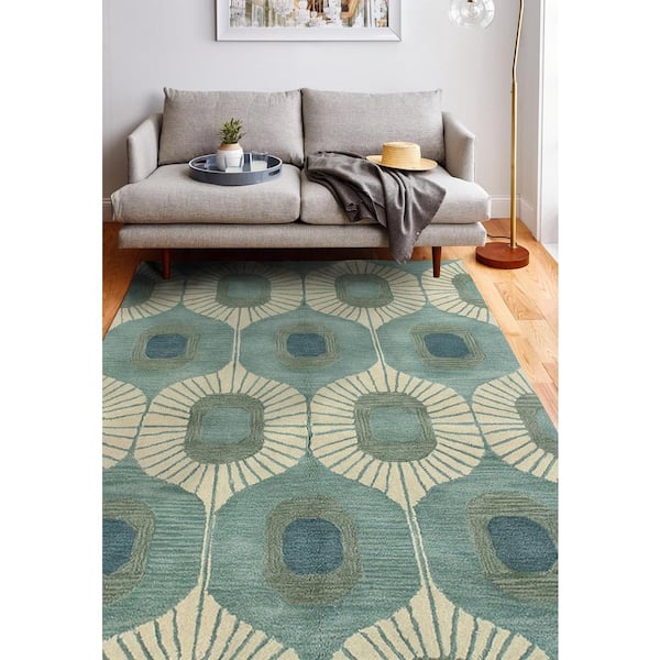Chelsea Aqua 9 ft. x 12 ft. (8'6" x 11'6") Geometric Contemporary Area Rug