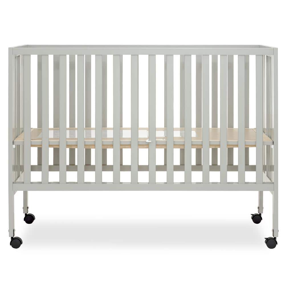 Dream On Me Quinn Full-Size Cool Grey Folding Crib I Removeable Wheels I Modern Nursey I Adjustable Mattress Support -  674-CG
