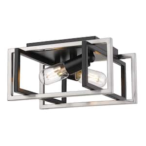 Tribeca 11.5 in. 2-Light Black with Pewter Accents Flush Mount