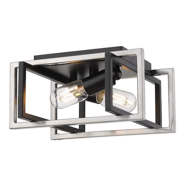 Golden Lighting Tribeca 11.5 in. 2-Light Black with Pewter Accents Flush Mount