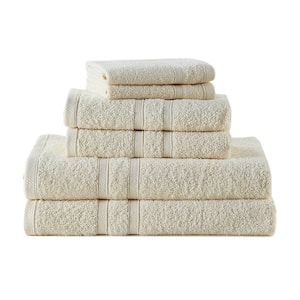 Bleach Friendly 100% Cotton Quick Dry 2-Bath, 2-Hand, 2-Washcloth 6-Piece Towel Set, Ivory