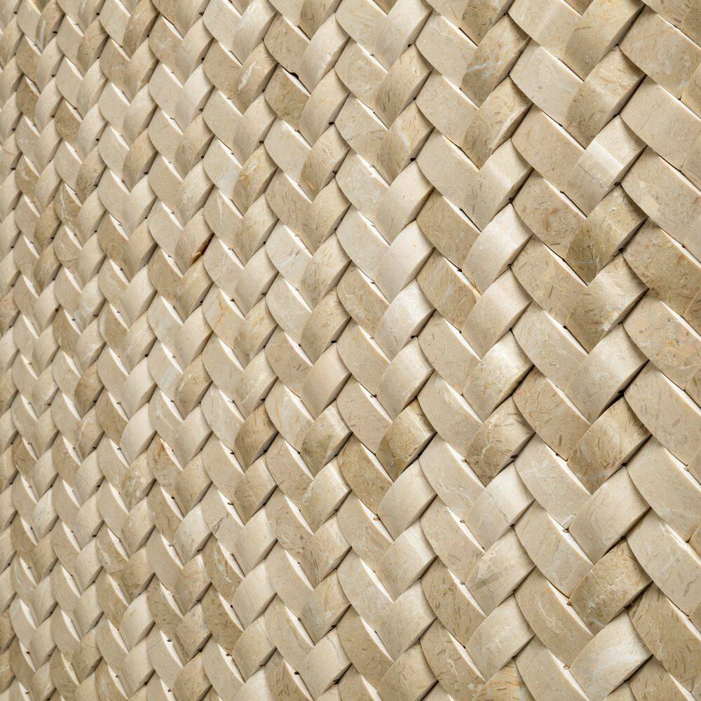 Beige Polished Marble Herringbone Mosaic Wall Tile