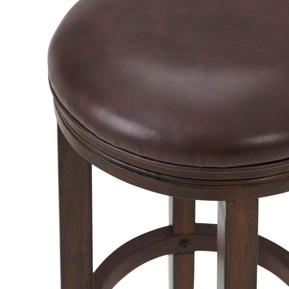 Distressed Walnut Backless Bar Height Stool with Leather Seat, Set of 2