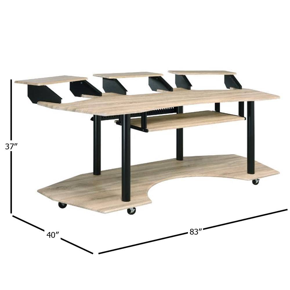 Natural Oak Studio Desk with Keyboard Tray and Hutch